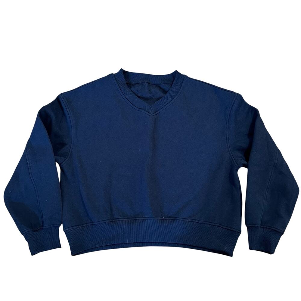 Women’s Navy Blue V-Neck Long Sleeves Crop Sweatshirt Size M NWOT - Picture 4 of 6